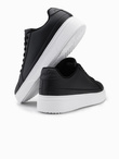 Buty sneakersy męskie z ekoskóry na grubej podeszwie – czarne V5 OM-FOSL-0166