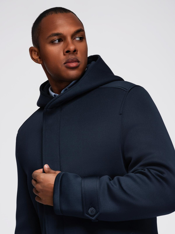 Men's insulated coat with hood and concealed zipper - black V1 OM-COWC-0110