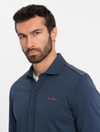 Koszula męska bawełniana REGULAR z dzianiny single jersey - granatowa V2 OM-SHCS-0138