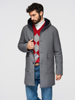 Men's melange long coat with hood - grey V1 OM-COWC-0122