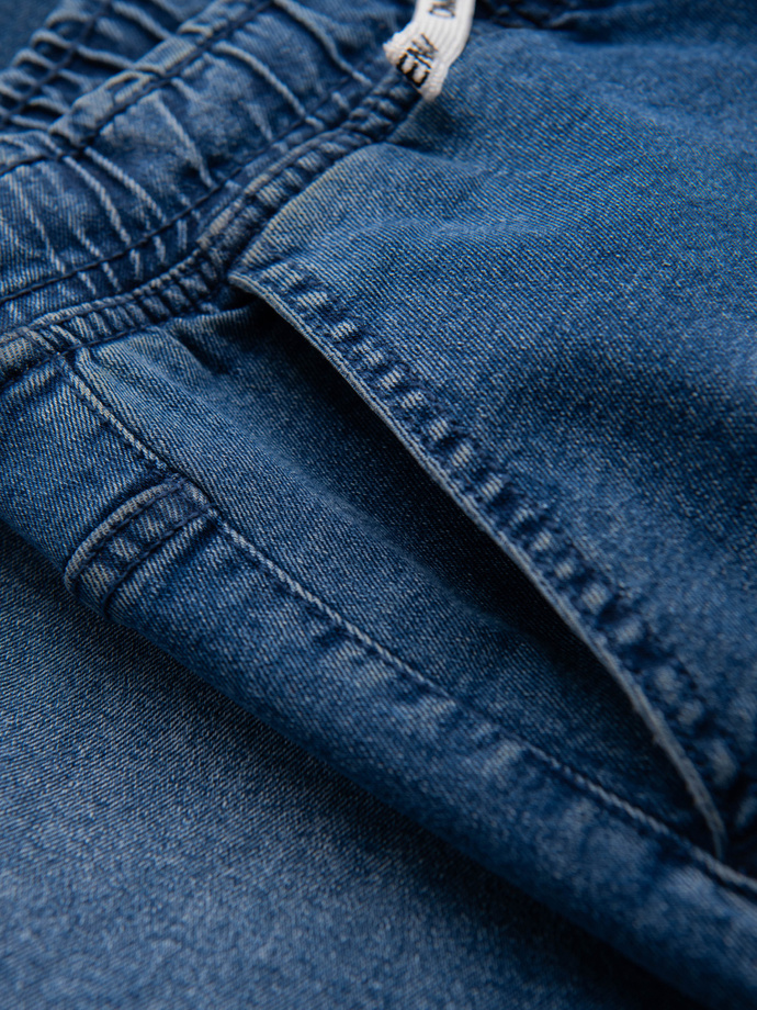 Men's wash-effect denim JOGGERS pants - blue V2 OM-PADJ-0267