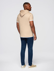 Men's hooded cotton t-shirt - beige V5 OM-TSCT-0256
