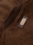 Men's imitation leather jacket with ribbed hem - dark brown V1 OM-JAFL-0109