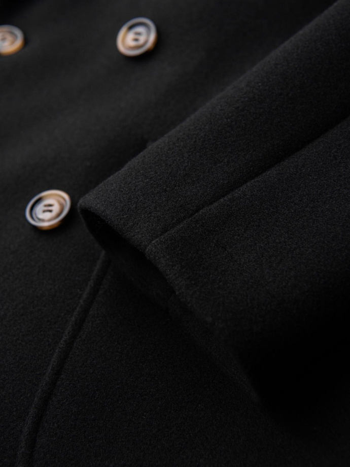 Men's coat with asymmetrical fastening and high collar - light brown V4 OM-COWC-0120