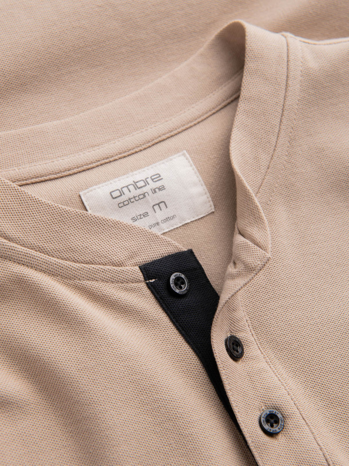 Men's collarless polo shirt - beige V5 OM-TSCT-0156
