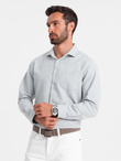 Koszula męska z kieszenią REGULAR FIT - jasnoszary melanż V2 OM-SHCS-0148