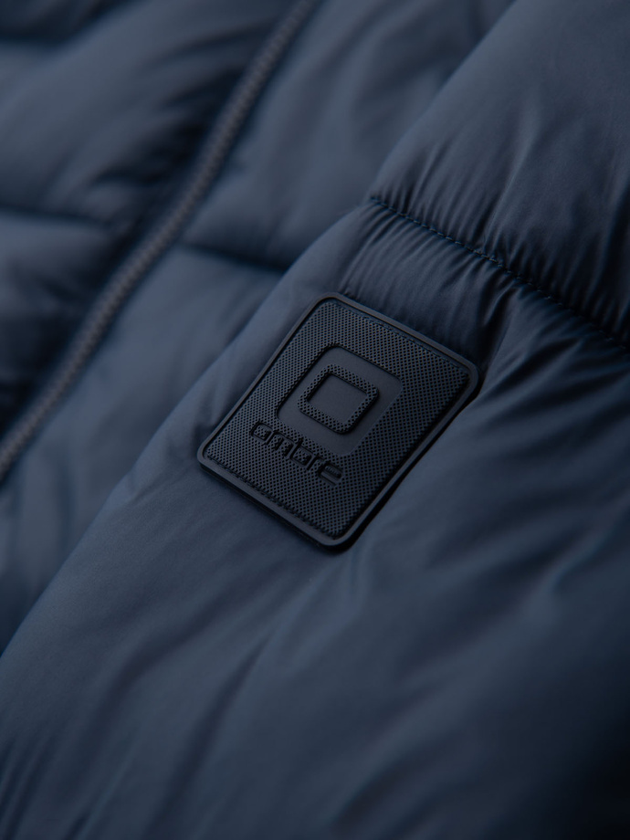 Men's quilted puffer jacket with hood - navy blue V4 OM-JAHP-0235