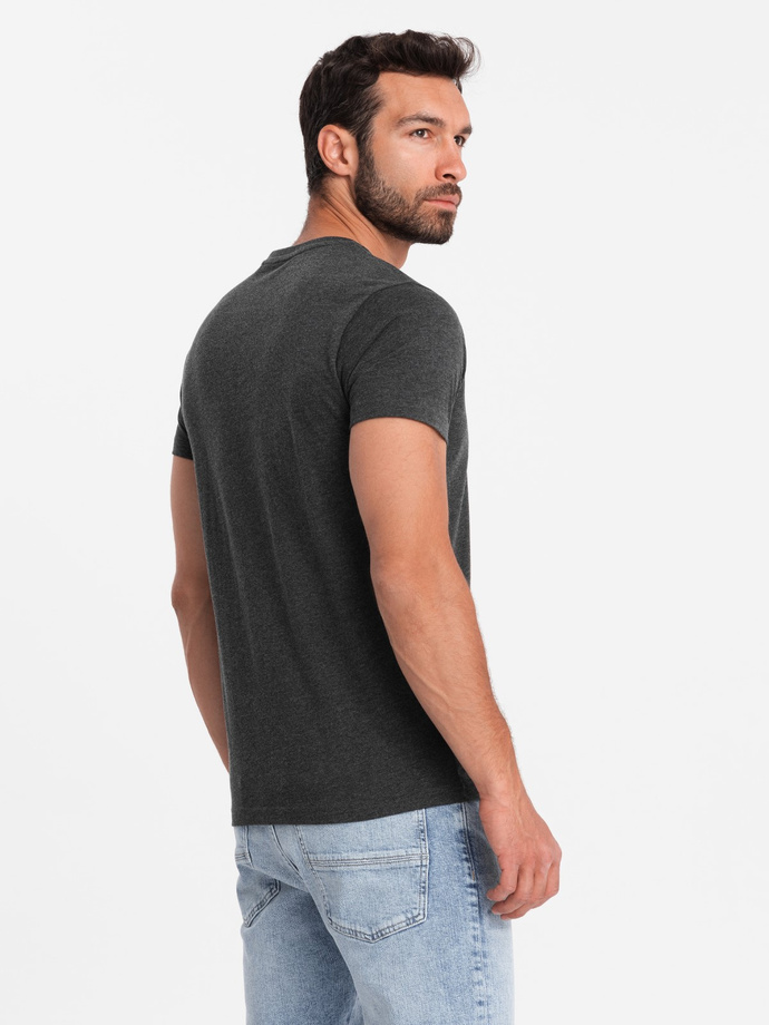 Men's t-shirt with unbuttoned round henley neckline - black V4 OM-TSCT-0155