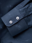 Classic men's cotton SLIM FIT shirt in palm trees - dark blue V5 OM-SHCS-0156