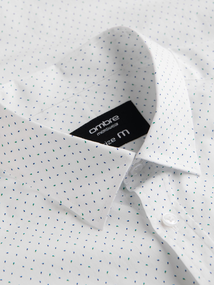 Men's cotton micro pattern REGULAR FIT shirt - white V1 OM-SHCS-0152