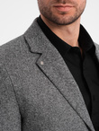 Men's casual blazer with decorative pin on lapel - grey melange V1 OM-BLZB-0120