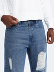 Męskie jeansowe spodnie TAPERED FIT z dziurami – ciemnoniebieskie V3 OM-PADP-0175