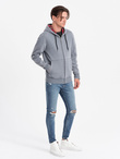 Washable men's unbuttoned hooded sweatshirt - light blue V3 OM-SSDS-0110