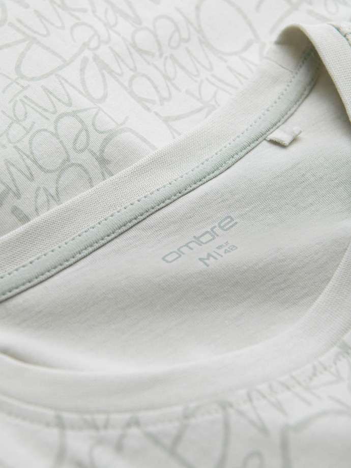 Men's cotton t-shirt with letter print and pocket - yellow-green V4 OM-TSFP-0188