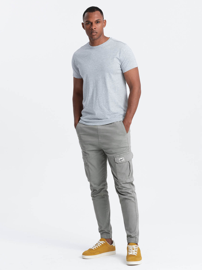 Męski klasyczny bawełniany T-shirt BASIC - szary melanż V5 OM-TSBS-0146 