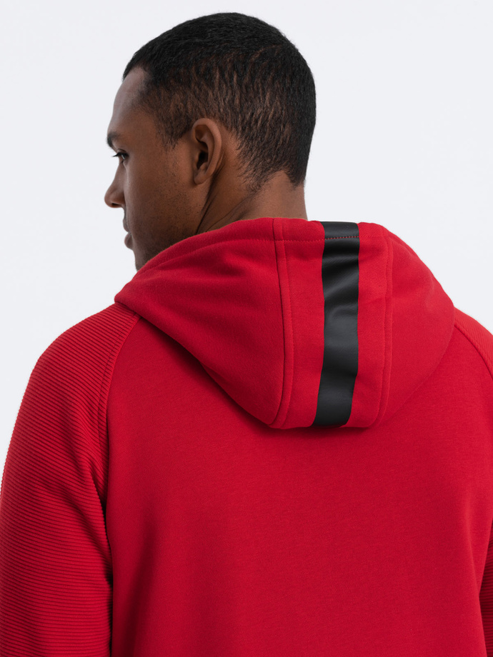 Men's unbuttoned hooded sweatshirt - red V6 OM-SSZP-0124