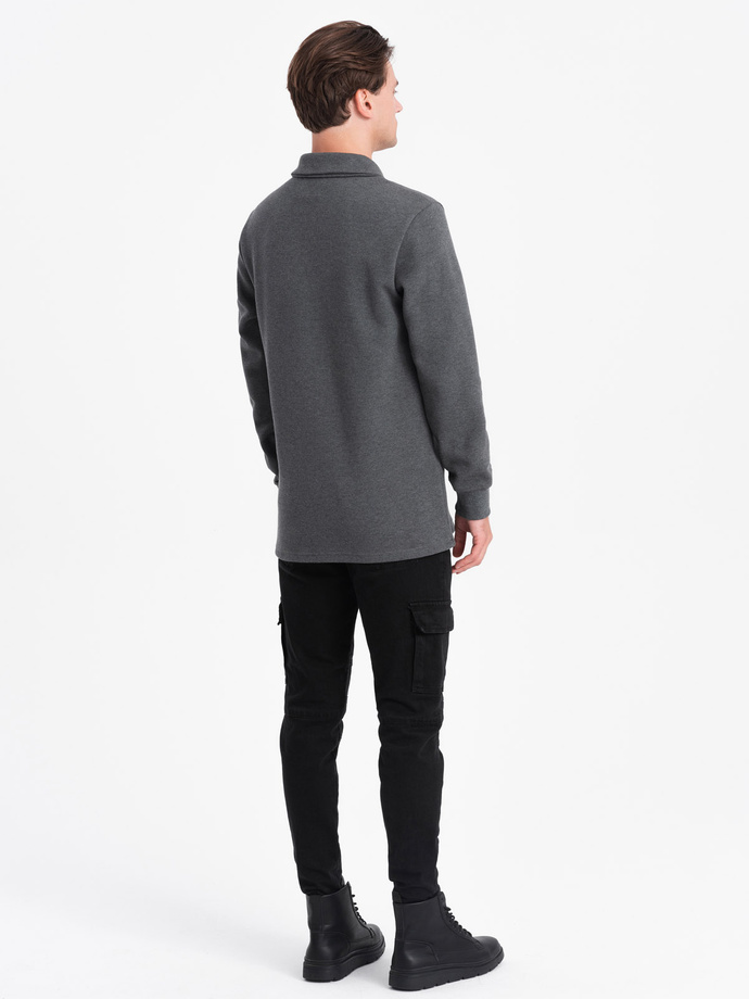 Men's structured knit polo collar sweatshirt - graphite melange V1 OM-SSNZ-0149