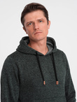 Bluza męska nierozpinana kangurka z kapturem - oliwkowy melanż V3 OM-SSNZ-0147