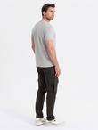Men's cotton t-shirt with green patch on chest - light grey V2 OM-TSCT-0151