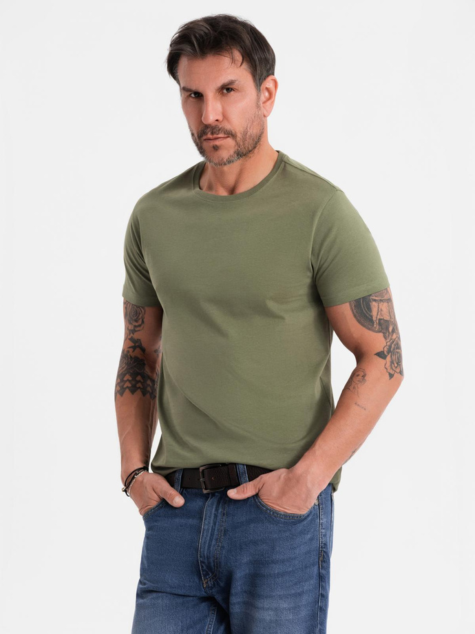 BASIC men's classic cotton T-shirt - khaki V6 OM-TSBS-0236
