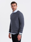 Men's knitted sweater with structured dots - navy blue V1 OM-SWSW-0118