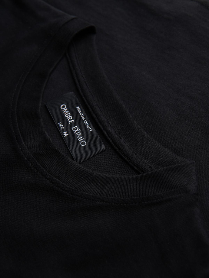 Men's cotton T-shirt with sequin wing motif on back - black V1 OM-TSCT-0289