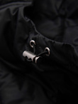 Men's quilted jacket with combined materials and hood - navy blue V3 OM-JALJ-0266