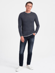 Men's cotton sweater with round neckline - navy blue melange V3 OM-SWSW-0103
