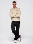 Men's non-stretch sweatshirt with college style patch - sand V3 OM-SSNZ-0134