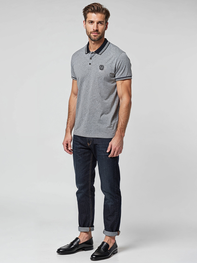 Melanżowa koszulka męska polo z kołnierzykiem w paski – czarna V1 OM-POSS-0109