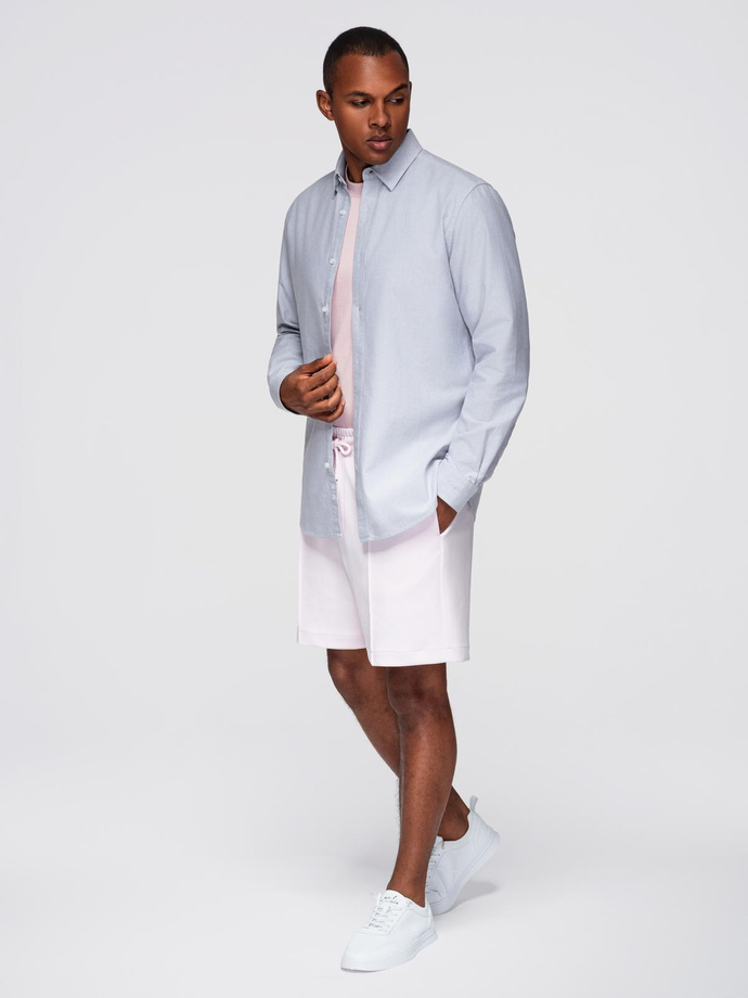 Elegant men's oxford shirt with embroidery - blue V1 OM-SHOS-0172
