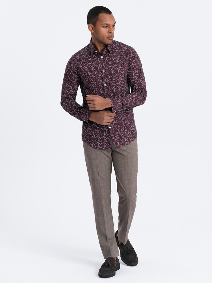 Koszula męska bawełniana we wzory SLIM FIT - bordowa V5 OM-SHCS-0151