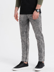 Spodnie męskie jeansowe marmurkowe z surowo wykończoną nogawką SLIM FIT -  szare V1 OM-PADP-0146