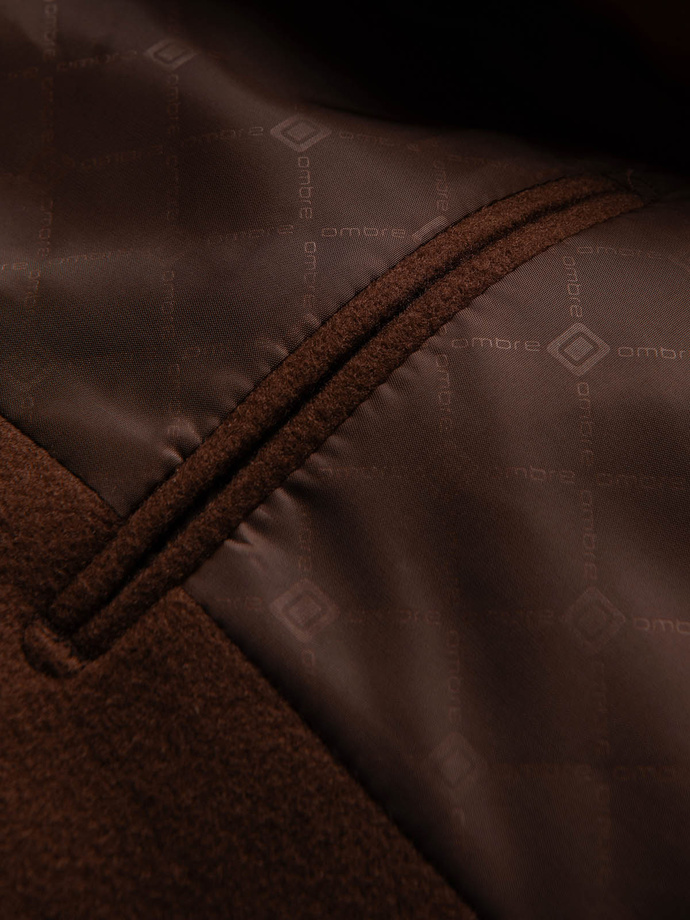 Men's casual blazer with decorative buttons on cuffs - chocolate brown V1 OM-BLZB-0118