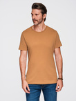 T-shirt męski klasyczny bawełniany BASIC - brązowy V21 OM-TSBS-0236