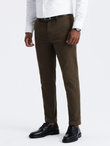 Spodnie męskie chino SLIM FIT z delikatną teksturą - ciemnooliwkowe V4 OM-PACP-0190