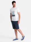  Men's pre-knee BASIC sweat shorts - navy blue V1 OM-SRBS-0149 
