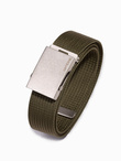 Men's belt with steamed buckle in aged silver - khaki A029