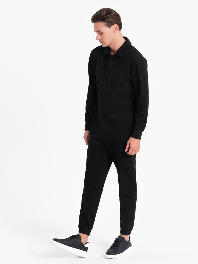 Komplet męski dresowy bluza z kołnierzem polo + spodnie - czarny V8 Z71