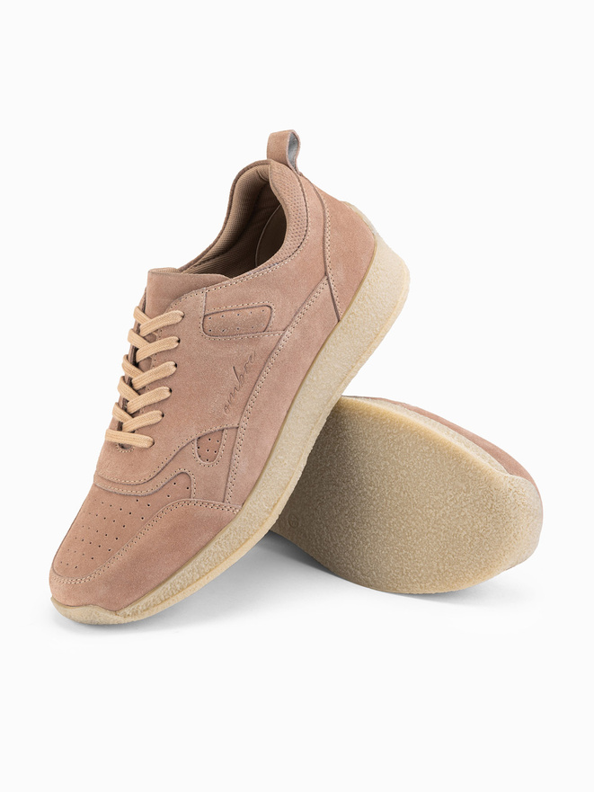 Men's lightweight suede sports style sneakers - beige V3 OM-FOSL-0205