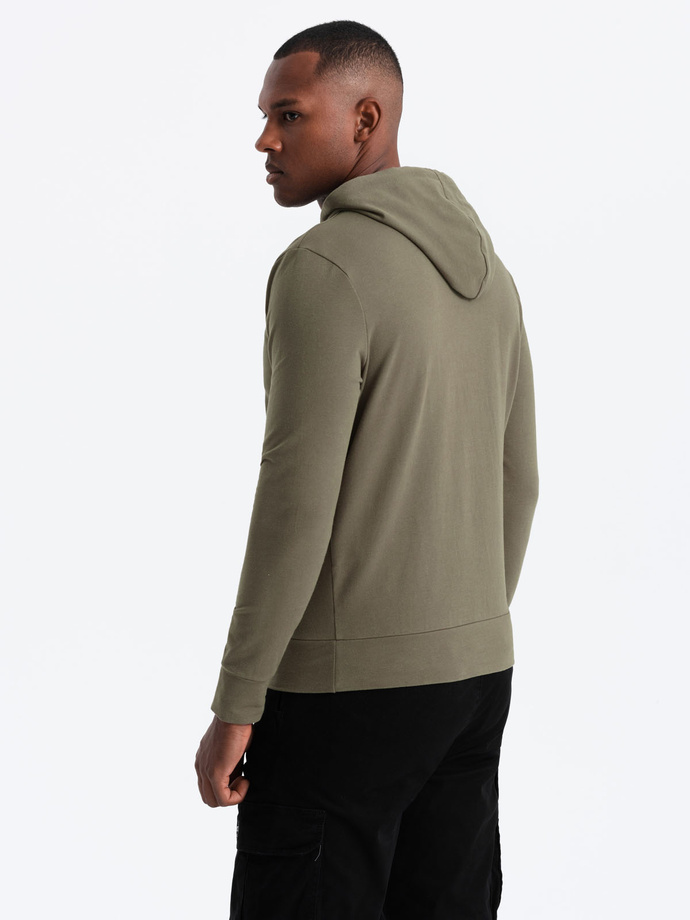 Bluza męska z kapturem kangurka z logotypem – oliwkowa V4 OM-SSNZ-0162
