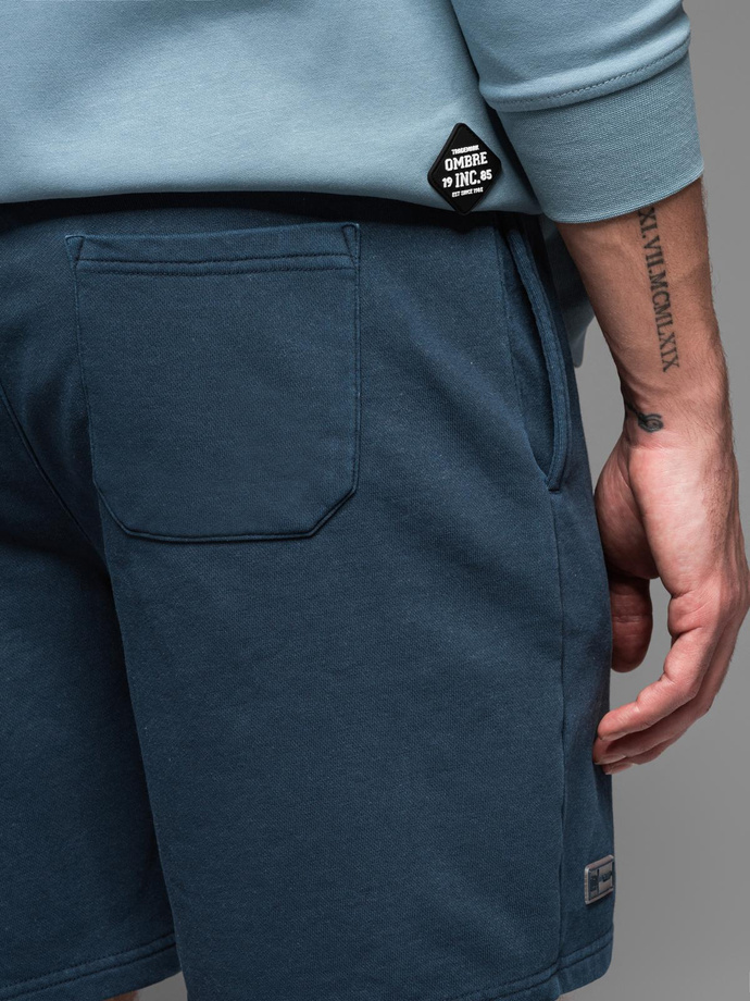 Men's RELAXED FIT short sweat shorts in athleisure style - navy blue V4 OM-SRWS-0122