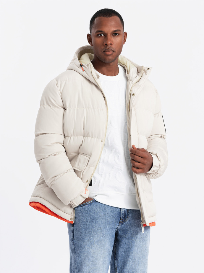 Men's sports warm jacket with double hood - ash V1 OM-JAHP-0208
