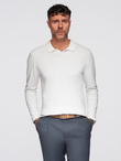 Sweter męski polo z haftem na piersi – biały V2 OM-POLS-0140