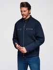 Men's biker jacket with collar and pockets - navy blue V1 OM-JALP-0157