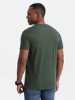 Casual men's t-shirt with patch on pocket - dark olive V4 OM-TSCT-0109