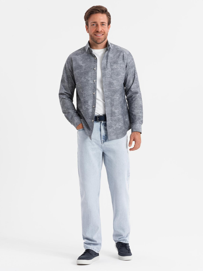 Klasyczna flanelowa męska koszula bawełniana w kwiaty - szara V3 OM-SHCS-0157