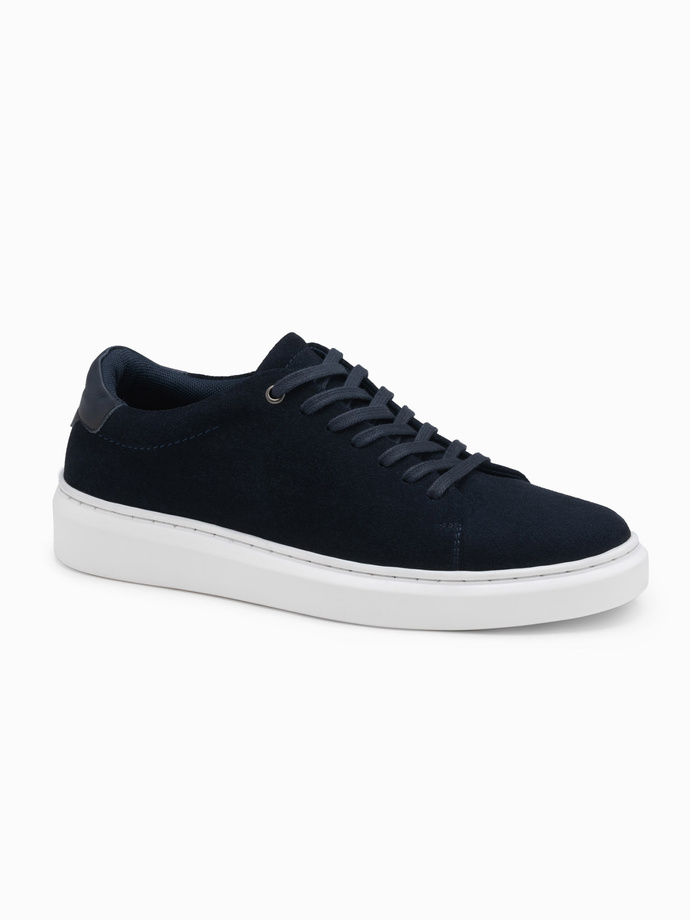 Klasyczne buty męskie sneakersy z miękkiego zamszu – granatowe V4 OM-FOCS-0163