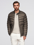 Men's imitation leather jacket with ribbed hem - dark brown V1 OM-JAFL-0109