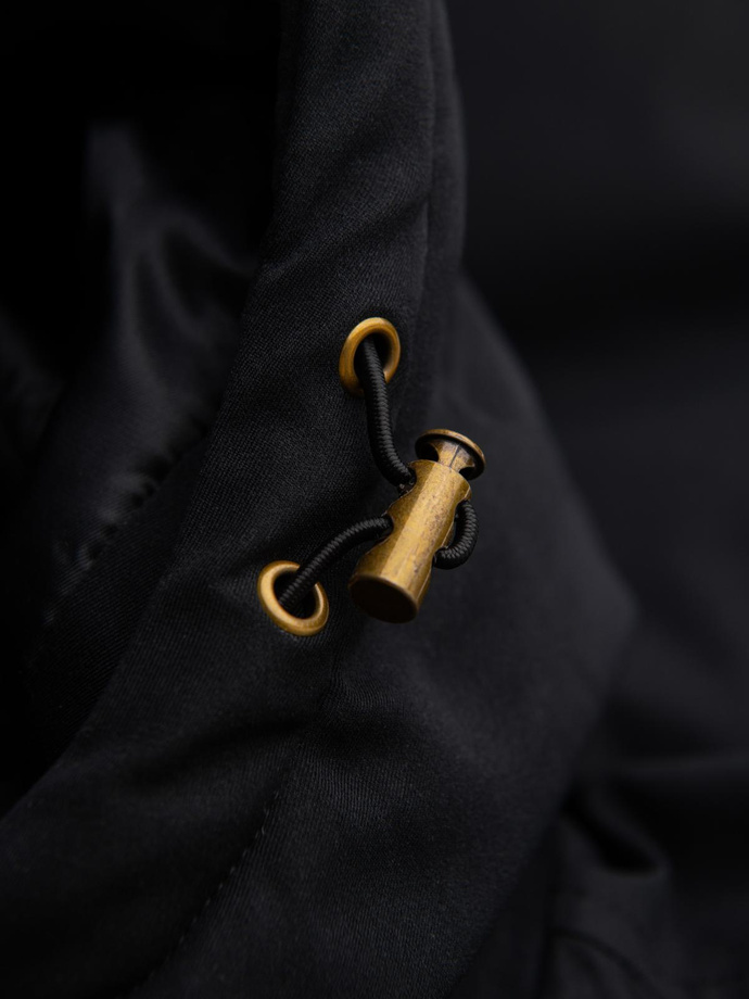Elegant men's parka with cargo pockets and hood - black V1 OM-JAPJ-0287